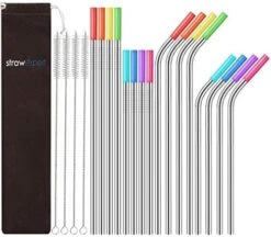 Set Of 16 Reusable Stainless Steel Straws With Travel Case Cleaning Brush Silicone Tips Eco Friendly Extra Long Metal Straws Drinking For 20 24 30 Oz Tumbler -Peugeot Shop 51iN99CtBHL. AC