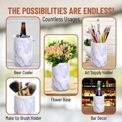 Marble Utensil Holder Set - Utensils Included - Flatware & Utensil Storage Organizer For Countertops, Pantry, Bathroom, Office & Center Table - Stylish Kitchen Counter Decor -Peugeot Shop 51iSp1GWE0L