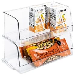 Ckable Household Bin - Set Of 2 - 4.75 X 9.5 Inch - Open Front - BPA Free Plastic Resin - Food, Fridge, Freezer, Cabinet, Food, Pantry, Storage - Kitchen Organizer - Clear