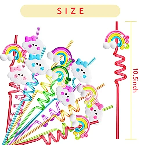 Ainbow Birthday Party Supplies Drinking Plastic Straws 24 For Kids Girls Boys Rainbow Cloud Party Favors Decorations With 2 Cleaning Brushes - Set Of 26 (8 Styles) 2 Ainbow Birthday Party Supplies Drinking Plastic Straws 24 For Kids Girls Boys Rainbow Cloud Party Favors Decorations With 2 Cleaning Brushes - Set Of 26 (8 Styles) - Image 2