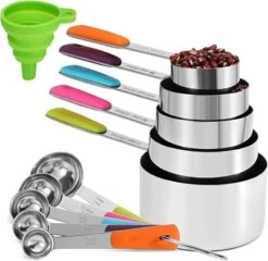 11Pcs Stainless Steel Measuring Cups And Spoons Set, Stackable Metal Measure Cup, Widely Used Kitchen Dry Food, Cooking Baking Measurements (Kitchen Funnel) -Peugeot Shop 51icHFzZnnL. AC