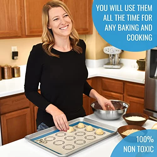 Silicone Baking Mat Set Of 5-2 Half Sheets (Macaron & Cookie Circle On Mat) + 1 Quarter + 1 Round & 1 Square Size Silicone Baking Sheet - Nonstick & Easy To Clean - 100% Silicone Mats For Baking 3 Silicone Baking Mat Set Of 5-2 Half Sheets (Macaron & Cookie Circle On Mat) + 1 Quarter + 1 Round & 1 Square Size Silicone Baking Sheet - Nonstick & Easy To Clean - 100% Silicone Mats For Baking - Image 3