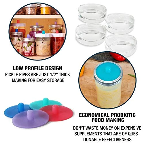 Pickle Pipes - Waterless Airlock Fermentation Lids - Wide Mouth Mason Jar Fermenter Cap - Premium Silicone Top 4 Pickle Pipes - Waterless Airlock Fermentation Lids - Wide Mouth Mason Jar Fermenter Cap - Premium Silicone Top - Image 4