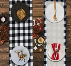 Christmas Table Runner Burlap & Cotton Black White Plaid Reversible Buffalo Check Table Runner For Christmas Holiday Birthday Party Table Home Decoration, 14 X 72 Inch -Peugeot Shop 51iiK4uR2TL