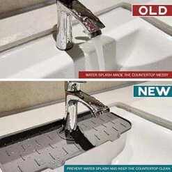 KWSPLK Silicone Sink Faucet Mat, Silicone Faucet Handle Drip Catcher Tray, Sink Draining Pad Behind Faucet, Drip Protector Splash Countertop Protection Rubber Drying Pad (Gray) -Peugeot Shop 51ilQyJMLVL