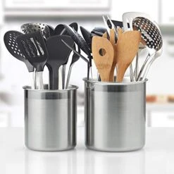 Cook N Home Stainless Steel Utensil Holder Jumbo 2PC Set, 5.5-inch X 6.3-inch And 6.3-inch X 7.08-inch, Silver -Peugeot Shop 51iqsrv1huL