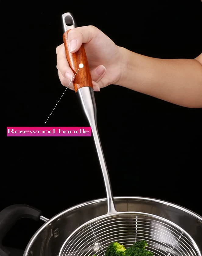 MENI Kitchen Stainless Steel Spider Strainer For Frying Cooking Utensil With 5.4" Wooden Handle,Skimmer Spoon For Hot Pot, Fritters, Noodles, Spaghetti 2 MENI Kitchen Stainless Steel Spider Strainer For Frying Cooking Utensil With 5.4" Wooden Handle,Skimmer Spoon For Hot Pot, Fritters, Noodles, Spaghetti - Image 2