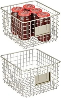 MDesign Large Steel Wire Storage Organizer Bin Baskets With Label Slot - Kitchen Pantry, Bathroom, Cabinet, Cupboard, Organizing Holder For Food, Snacks, Produce - Omaha Collection - 2 Pack - Black -Peugeot Shop 51itIWhuSwL. AC