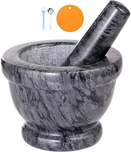 Mortar And Pestle Marble Set For Spices Pestos Seasonings Pastes Guacamole Bowl Herb Grinder Easy To Clean Included:Silicone Mat,Brush,Stainless Steel Spoon 4.33inch(Small,White Gray) 7 Mortar And Pestle Marble Set For Spices Pestos Seasonings Pastes Guacamole Bowl Herb Grinder Easy To Clean Included:Silicone Mat,Brush,Stainless Steel Spoon 4.33inch(Small,White Gray) - Image 7