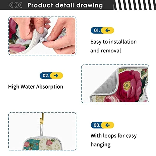 Beautiful Flower 2 PCS Faucet Absorbent Mat, Kitchen Faucet Sink Splash Guard, Polyester Material Faucet Splash Catcher, Water Absorbent Mat Behind Faucet, Faucet Mat For Kitchen Sink Machine Washable 2 Beautiful Flower 2 PCS Faucet Absorbent Mat, Kitchen Faucet Sink Splash Guard, Polyester Material Faucet Splash Catcher, Water Absorbent Mat Behind Faucet, Faucet Mat For Kitchen Sink Machine Washable - Image 2