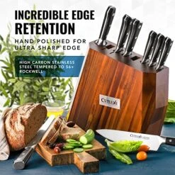 UTLUXE 8pcs Knife Block Set – Razor Sharp Knives With Full Tang Design – Forged Of High Carbon German Steel – Natural Acacia Wood Block – Artisan Series -Peugeot Shop 51j6NUVZe2L