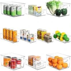 Storage Bins Clear Plastic Organizer Container Holders With Handles – Versatile For Kitchen, Refrigerator, Cleaning Supplies, Cabinet, Food Pantry, Bathroom Organization (Set Of 10, Clear)