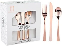 360 Gold Plastic Silverware - Disposable Gold Glitter Plastic Cutlery - Plastic Silverware Inluding: 120 Gold Forks, 120 Gold Spoons, 120 Gold Knives For Wedding/Party -Peugeot Shop 51jEIEyUt4L. AC