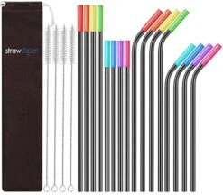 Set Of 16 Reusable Stainless Steel Straws With Travel Case Cleaning Brush Silicone Tips Eco Friendly Extra Long Metal Straws Drinking For 20 24 30 Oz Tumbler -Peugeot Shop 51jFCW 2c6L. AC