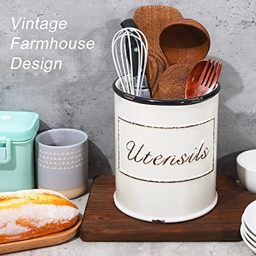 Extra Large Utensil Holder For Long Cooking Tools, 7.2'' Deep And Wide Opening, Rustic Farmhouse Utensil Holder, No Tipping Over, Dishwasher Safe, Ceramic Utensil Crock For Long Spoon Spatula 2 Extra Large Utensil Holder For Long Cooking Tools, 7.2'' Deep And Wide Opening, Rustic Farmhouse Utensil Holder, No Tipping Over, Dishwasher Safe, Ceramic Utensil Crock For Long Spoon Spatula - Image 2