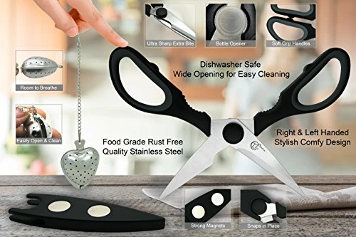 Kitchen Scissors With Magnetic Holder & Tea Infuser - Ultra Sharp Strong Durable - 100% Rust Proof - Soft Grip 5 Kitchen Scissors With Magnetic Holder & Tea Infuser - Ultra Sharp Strong Durable - 100% Rust Proof - Soft Grip - Image 5