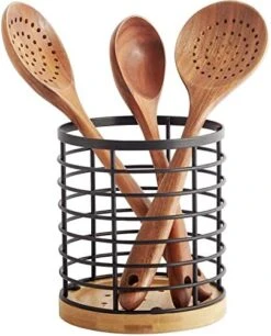 Utensil Holder For Kitchen Counter - 5.2" X 5.2" X 6" Large Round Utensils Holder With Wooden Base Matte Black Cooking Utensil Holder,Kitchen Countertop Utensil Organizer (Metal+Bamboo) 11 Utensil Holder For Kitchen Counter - 5.2" X 5.2" X 6" Large Round Utensils Holder With Wooden Base Matte Black Cooking Utensil Holder,Kitchen Countertop Utensil Organizer (Metal+Bamboo) -Peugeot Shop 51jJTQ dgdL. AC