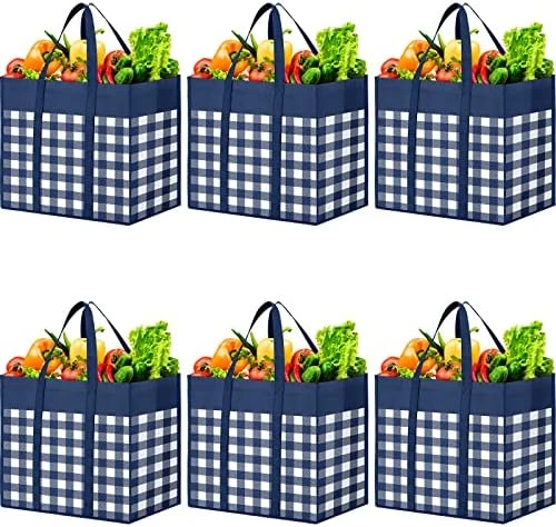 WOWBOX Reusable Grocery Bags,4-Pack, Foldable Reusable Shopping Tote Bags Bulk With Reinforced Handles,Large Storage Bags With Water Resistant Coating For Groceries,Multipurpose,Black-White 11 WOWBOX Reusable Grocery Bags,4-Pack, Foldable Reusable Shopping Tote Bags Bulk With Reinforced Handles,Large Storage Bags With Water Resistant Coating For Groceries,Multipurpose,Black-White - Image 11