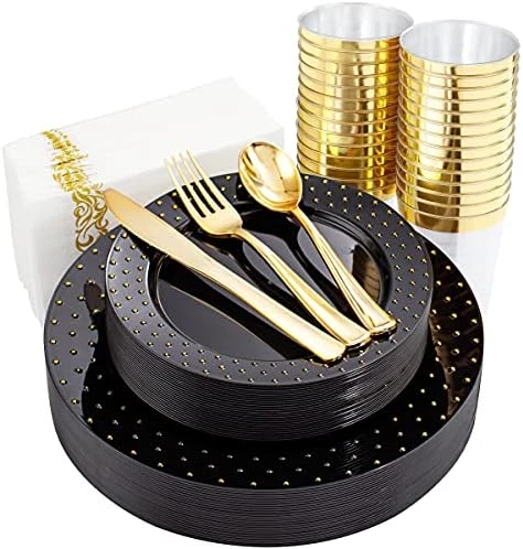 175PCS Green Plastic Plates - Emerald Green Party Plates - Disposable Gold Plastic Plates Include 50Plates, 25Knives, 25Forks, 25Spoons, 25Cups, 25Napkins For Party & St Patrick's Day 8 175PCS Green Plastic Plates - Emerald Green Party Plates - Disposable Gold Plastic Plates Include 50Plates, 25Knives, 25Forks, 25Spoons, 25Cups, 25Napkins For Party & St Patrick's Day - Image 8