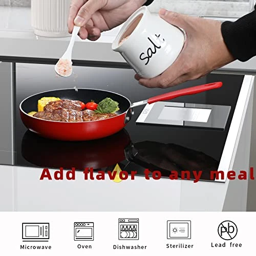 Ceramic Salt Bowl With Lid And Spoon 12oz (White) 2 Ceramic Salt Bowl With Lid And Spoon 12oz (White) - Image 2