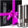 Electric Salt And Pepper Grinder Set - Adjustable Motorized Electrical Powered Auto Shakers - Automatic Power Mill - Automated Battery Operated Electronic Crusher - Christmas Mother's Day Gift Kit