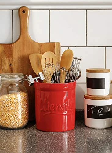 Sweese 811.104 Kitchen Utensil Holder, 7″ Large Porcelain Stable Utensil Caddy With Countertop Counter Utensil Organizer, Cooking Utensil Organizer Caddy For Farmhouse Kitchen Décor, Red 4 Sweese 811.104 Kitchen Utensil Holder, 7″ Large Porcelain Stable Utensil Caddy With Countertop Counter Utensil Organizer, Cooking Utensil Organizer Caddy For Farmhouse Kitchen Décor, Red - Image 4
