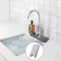 2Pcs Kitchen Sink Splash Guard, Faucet Mat For Kitchen Sink, Water Absorbent Pads Protector, Faucet Counter Sink For Kitchen, Bathroom, RV, Water Stains Preventer (Black&Gray) -Peugeot Shop 51jVTW7myEL