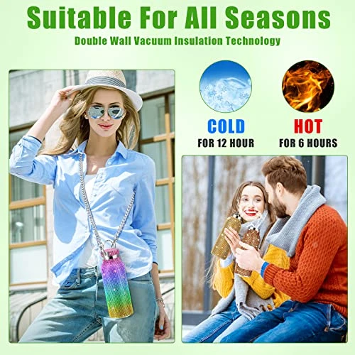 12 PCS Diamond Water Bottle Bulk Stainless Steel Insulated Water Bottle With Chain Bling Rhinestone Refillable Thermal Bottle Glitter Diamond Cup For Women Girls Gifts, 12 Colors (17 Oz) 3 12 PCS Diamond Water Bottle Bulk Stainless Steel Insulated Water Bottle With Chain Bling Rhinestone Refillable Thermal Bottle Glitter Diamond Cup For Women Girls Gifts, 12 Colors (17 Oz) - Image 3