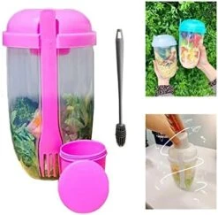 Zkosieng 2022 Keep Fit Salad Meal Shaker Cup With Fork And Dressing Holder, Fresh Washing Brush, Health Container, Portable Vegetable Breakfast To Take Away. (E-Pink+Green), 7.48×4.33×4.33in -Peugeot Shop 51jZB0NqIIL. AC