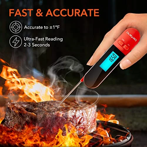 Instant Read Meat Thermometer, Waterproof Digital Food Thermometer With Backlight And Magnet, Fit For Kitchen, Food Cooking, Grill, BBQ, Smoker, Candy, Coffee, And Oil Deep Frying - Red 4 Instant Read Meat Thermometer, Waterproof Digital Food Thermometer With Backlight And Magnet, Fit For Kitchen, Food Cooking, Grill, BBQ, Smoker, Candy, Coffee, And Oil Deep Frying - Red - Image 4