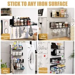 Lunememo Magnetic Spice Rack For Refrigerator, 4 Pack Magnetic Fridge Shelf With 8 Hooks, Strong Magnet & No Drilling, Black 9 Lunememo Magnetic Spice Rack For Refrigerator, 4 Pack Magnetic Fridge Shelf With 8 Hooks, Strong Magnet & No Drilling, Black -Peugeot Shop 51jl9DqSTHL