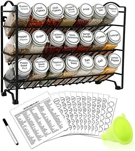 SWOMMOLY Spice Rack Organizer With 32 Empty Square Glass Spice Jars, 386 White Spice Labels With Chalk Marker And Funnel Complete Set, Seasoning Organizer For Countertop, Cabinet Or Wall Mount 6 SWOMMOLY Spice Rack Organizer With 32 Empty Square Glass Spice Jars, 386 White Spice Labels With Chalk Marker And Funnel Complete Set, Seasoning Organizer For Countertop, Cabinet Or Wall Mount - Image 6