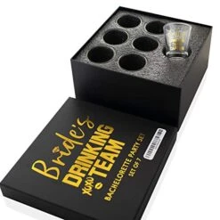 Bridesmaid Gifts - Set Of 7, Bride's Drinking Team Shot Glasses - 1.5 Oz, Pack Of 6 Bride's Drinking Team Member + 1 Bride's Drinking Team Captain - Bachelorette Party Favors - Gold Foil Print -Peugeot Shop 51ju2RDfP5L