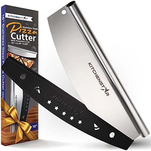 16" Pizza Cutter By KitchenStar | Sharp Stainless Steel Slicer Knife - Rocker Style W Blade Cover | Chop And Slices Perfect Portions + Dishwasher Safe - Premium Pizza Accessories 1 16" Pizza Cutter By KitchenStar | Sharp Stainless Steel Slicer Knife - Rocker Style W Blade Cover | Chop And Slices Perfect Portions + Dishwasher Safe - Premium Pizza Accessories