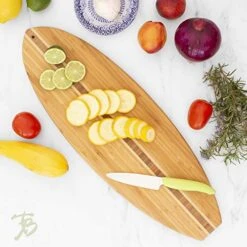 Surfboard Shaped Bamboo Wood Cutting Board And Charcuterie Serving Board, 23" X 7-1/2"