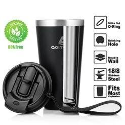 16oz Tumbler With 2-in-1 Straw Lid, Insulated Leak Proof Double Walled Stainless Steel Coffee Travel Mug - Keeps Cold For 24 Hours Or Hot For 10 Hours -Peugeot Shop 51k0DgLoAmL