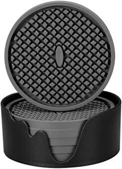 Silicone Coasters [6 Pack] Thickened Drink Coasters With Holder - Cup Mat - Non-Slip, Non-Stick, Stay Put, Deep Tray - Prevents Furniture And Tabletop Damages(Black) -Peugeot Shop 51k1HKxyhL. AC