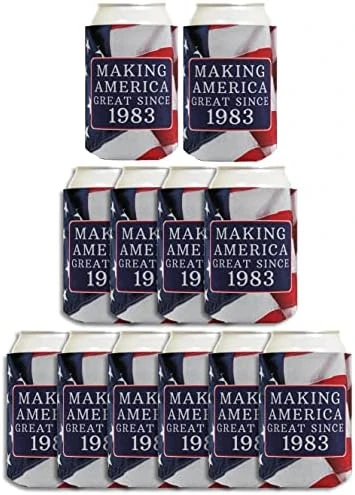 40th Birthday Making America Great Since 1983 40th Birthday Gag Gifts For Birthday Party 2 Pack Can Coolie Drink Coolers Coolies USA Flag 13 40th Birthday Making America Great Since 1983 40th Birthday Gag Gifts For Birthday Party 2 Pack Can Coolie Drink Coolers Coolies USA Flag - Image 13
