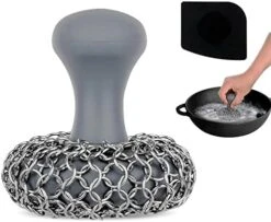 Cast Iron Scrubber + Pan Scraper, Upgraded Cast Iron Cleaner With Ergonomic Handle, Chainmail Scrubber For Cast Iron Pans And Skillets, Dishwasher Safe (Black, 1 Scrubber + 1 Scraper) 12 Cast Iron Scrubber + Pan Scraper, Upgraded Cast Iron Cleaner With Ergonomic Handle, Chainmail Scrubber For Cast Iron Pans And Skillets, Dishwasher Safe (Black, 1 Scrubber + 1 Scraper) -Peugeot Shop 51kD6urZegL. AC
