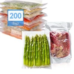 Vacuum Sealer Bags 8x12 In. | 200 Bags | Pre-Cut Embossed Vacuum Bags For Food | BPA Free | Vacuum Sealer Bags For Sous Vide, Food Freezer Storage/Food Prep | Quart Size, Clear