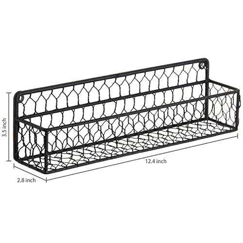 MyGift Wall Spice Racks, 12-Inch Black Chicken Wire Hanging Kitchen Seasoning Condiment Organizer Shelf, Set Of 2 4 MyGift Wall Spice Racks, 12-Inch Black Chicken Wire Hanging Kitchen Seasoning Condiment Organizer Shelf, Set Of 2 - Image 4
