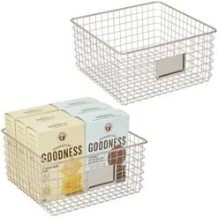 MDesign Large Steel Wire Storage Organizer Bin Baskets With Label Slot - Kitchen Pantry, Bathroom, Cabinet, Cupboard, Organizing Holder For Food, Snacks, Produce - Omaha Collection - 2 Pack - Black -Peugeot Shop 51kgfBFMAPL. AC