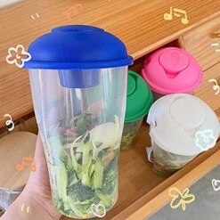 Keep Fit Salad Meal Shaker Cup,Salad Container For Lunch, Portable Fruit And Vegetable Salad Cups Container With Fork & Salad Dressing Holder (4Pcs-Mix) -Peugeot Shop 51khaEM2ubL