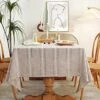 60 X 120 Inches Farmhouse Style Linen Tablecloths, Wrinkle Resistant Washable Dining Room Table Cloths For 8 Foot Rectangle Tables - Light Coffee