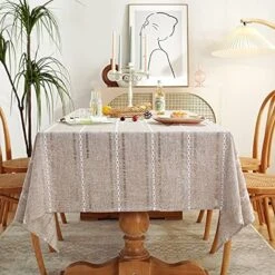 60 X 120 Inches Farmhouse Style Linen Tablecloths, Wrinkle Resistant Washable Dining Room Table Cloths For 8 Foot Rectangle Tables - Light Coffee 20 60 X 120 Inches Farmhouse Style Linen Tablecloths, Wrinkle Resistant Washable Dining Room Table Cloths For 8 Foot Rectangle Tables - Light Coffee -Peugeot Shop 51klMdqDsCL. AC