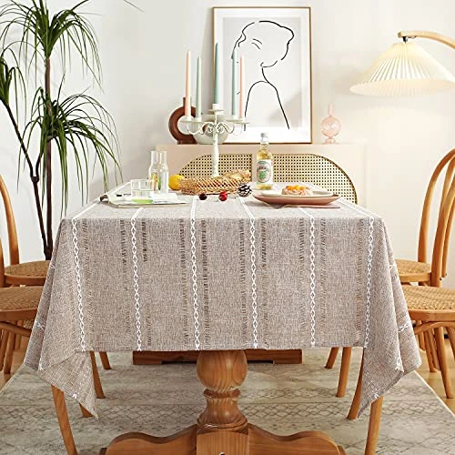 60 X 120 Inches Farmhouse Style Linen Tablecloths, Wrinkle Resistant Washable Dining Room Table Cloths For 8 Foot Rectangle Tables - Light Coffee 1 60 X 120 Inches Farmhouse Style Linen Tablecloths, Wrinkle Resistant Washable Dining Room Table Cloths For 8 Foot Rectangle Tables - Light Coffee