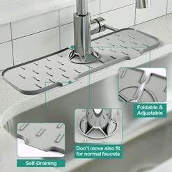 Silicone Sink Mat,Faucet Handle Drip Catcher,Faucet Absorbent Mat,Sink Splash Guard Pad For Bar RV (Grey) -Peugeot Shop 51kny5rNppL