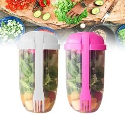 AGSIXZLAN 2pcs Salad Cup Set With Fork And Salad Dressing Holder - Keep Fit Salad Meal Shaker Cup - Portable Fruit And Vegetable Salad Cups Container For Lunch - （Blue+Green Salad） Container. -Peugeot Shop 51kqd160zvL. AC