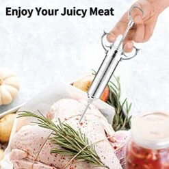 Meat Injector Syringe 2-oz Marinade Flavor Barrel 304 Stainless Steel With 3 Marinade Needles For BBQ Grill Smoker, Turkey, Fish, Brisket, Paper Silicone Brush And Instruction Included By Kendane -Peugeot Shop 51kuzxcLHKL