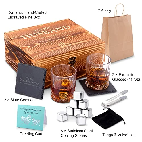 Whiskey Stones Gift Set Anniversary Gi Fts For Husband | Him | Men, Husband Birthday | Wedding Anniversary | Valentine's Day Gift, 8 Stainless Steel Whiskey Stones & 2 Whiskey Glasses(11oz) 3 Whiskey Stones Gift Set Anniversary Gi Fts For Husband | Him | Men, Husband Birthday | Wedding Anniversary | Valentine's Day Gift, 8 Stainless Steel Whiskey Stones & 2 Whiskey Glasses(11oz) - Image 3